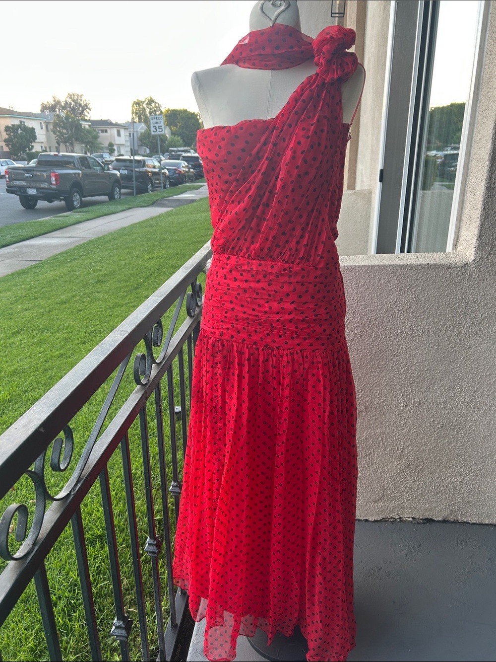 ๐น VTG Silk Red Polka Dot Albert Nipon Evening Dress - Pre Owned - Picture 5 of 16